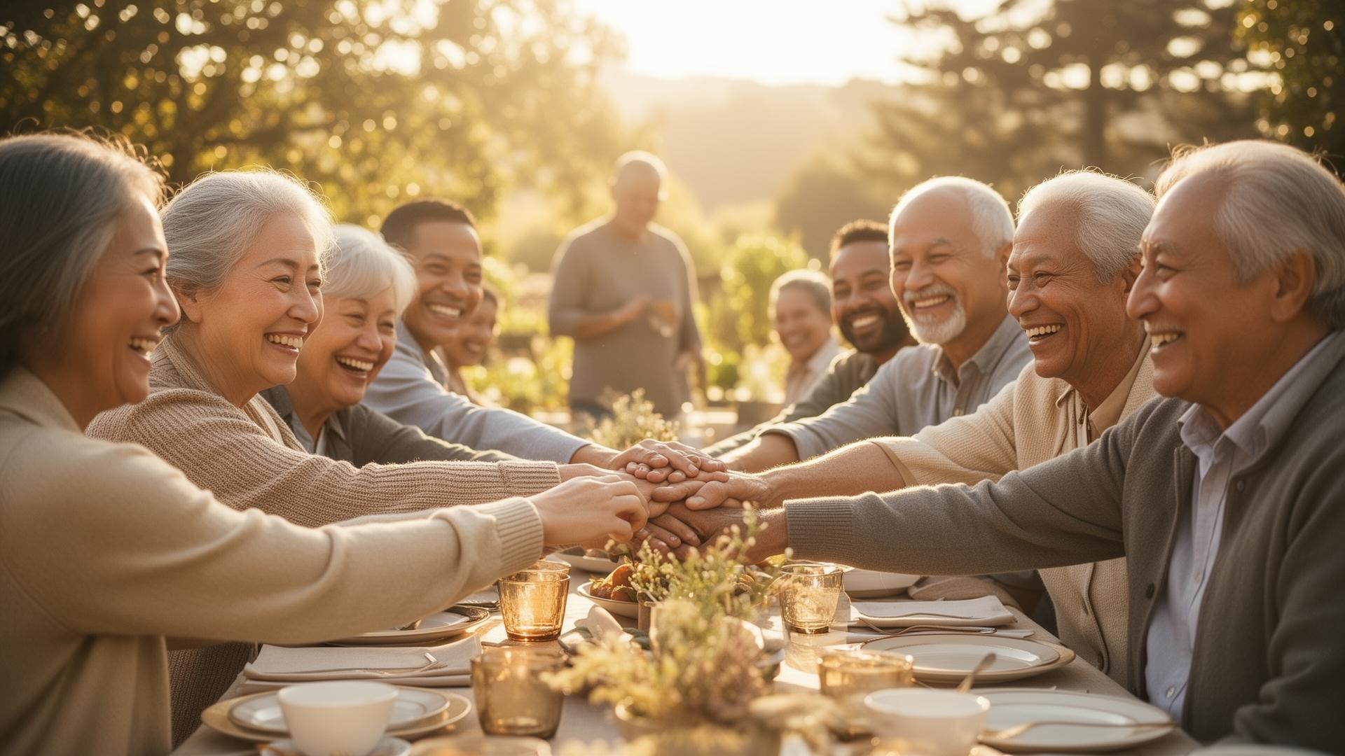 A diverse Bay Area community gathered around a sunlit table